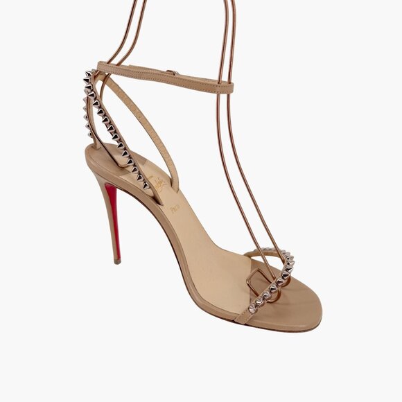 Christian Louboutin So Me Beige Leather Spike Sandals High Heels Size 38 US 8 - Picture 11 of 14